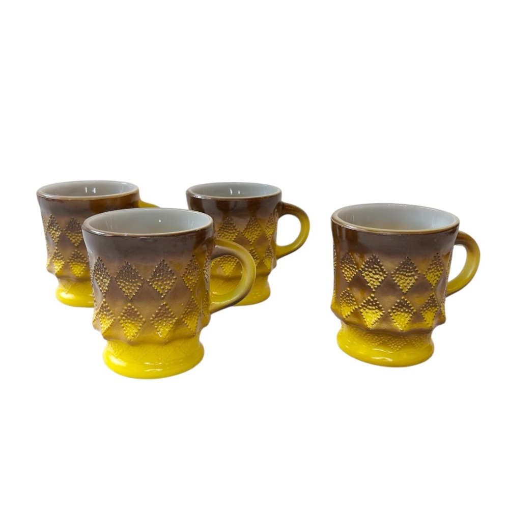 Vintage Fire King Yellow & Brown Stackable Coffee Mugs
set of 4